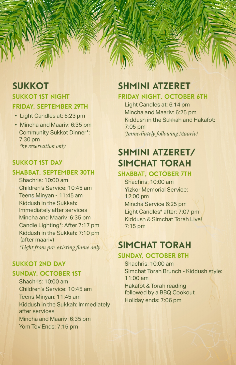 Sukkot Schedule and Programs 5784